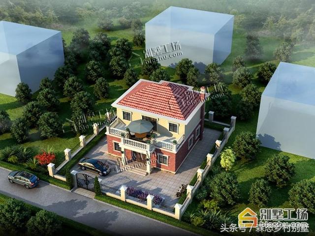 二層別墅設計圖，136平宅基地帶車庫大露臺，造價只要20W.