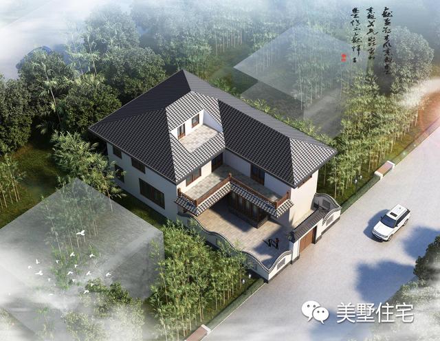 小宅基地中式合院設(shè)計(jì)圖，10x21小別墅，4室1廳帶車庫。