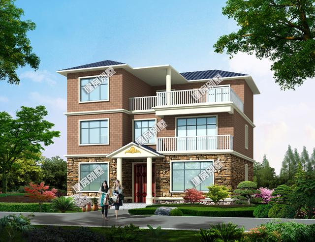 磚混結構三層別墅設計圖，12.8X12.2米，外觀清爽，布局舒服