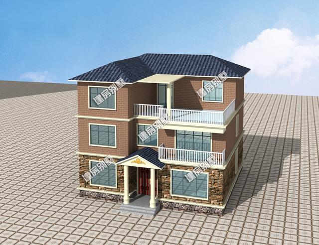 磚混結構三層別墅設計圖，12.8X12.2米，外觀清爽，布局舒服