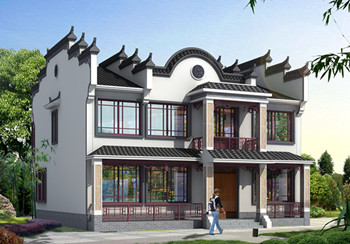 2026年新款徽式新農村二層樓房設計圖，黑瓦白墻