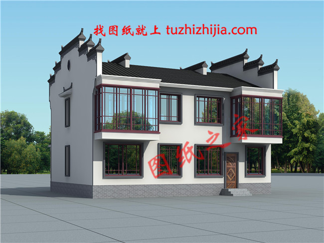2019年新款徽式新農村二層樓房設計圖,黑瓦白墻