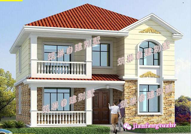 2款二層帶陽臺自建房小洋房設(shè)計(jì)施工圖及效果圖，磚混結(jié)構(gòu)，造價經(jīng)濟(jì)