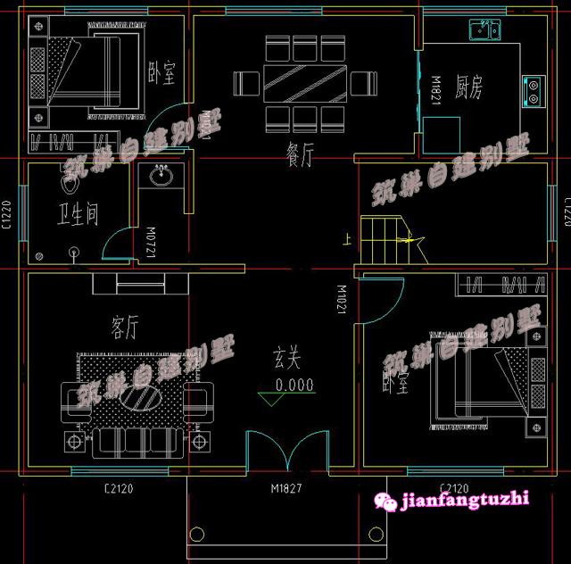 2款二層帶陽臺自建房小洋房設(shè)計(jì)施工圖及效果圖，磚混結(jié)構(gòu)，造價經(jīng)濟(jì)