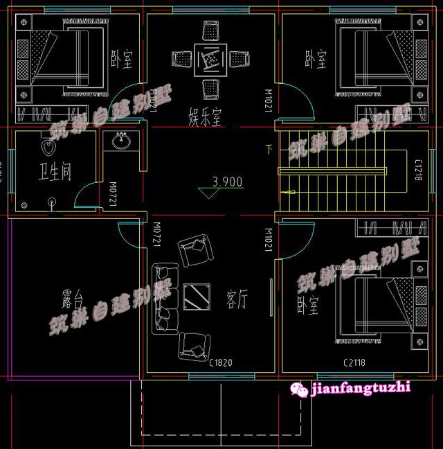 2款二層帶陽臺自建房小洋房設(shè)計(jì)施工圖及效果圖，磚混結(jié)構(gòu)，造價經(jīng)濟(jì)