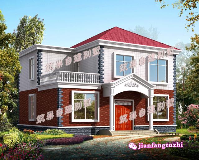 2款二層帶陽臺自建房小洋房設(shè)計(jì)施工圖及效果圖，磚混結(jié)構(gòu)，造價經(jīng)濟(jì)