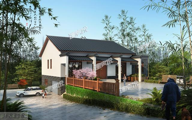 新中式風格別墅設計圖，帶架空層，這小院子也很別致