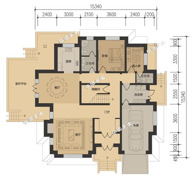二層美式別墅設計圖，外觀層次豐富，布局大氣舒適，具有經典美式田園風格