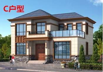 新農村二層帶露臺經濟型小別墅設計圖紙，含外觀效果圖