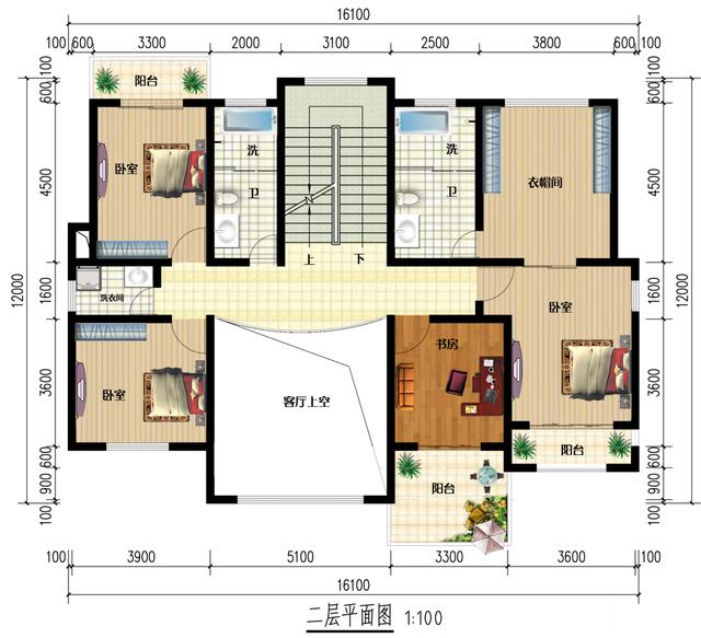 三層自建房設計圖，16.1x12米，客廳挑空+開敞式餐廚+家庭健身房，應有盡有