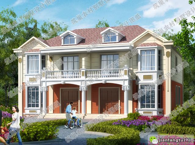 二層雙拼別墅全套設計施工圖，雙陽臺，造價不高，適合農村兩兄弟建造