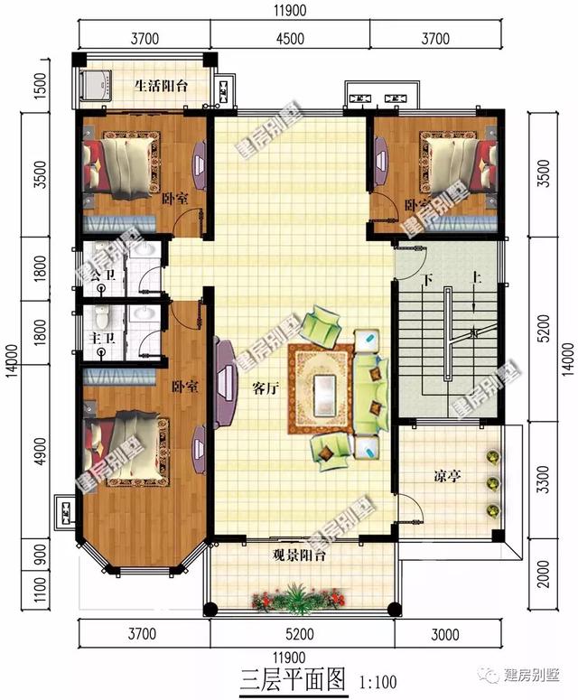 11.9×14米四層農(nóng)村別墅設(shè)計圖，氣派十足，一個字：美！