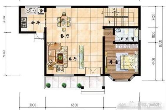 帶閣樓的二層自建房設計圖，占地103平米，四室三廳帶獨立廚房