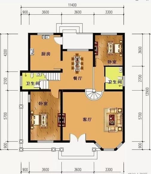 二層農村自建房設計圖，11.4x12.9米，住起來肯定令人心神愉悅