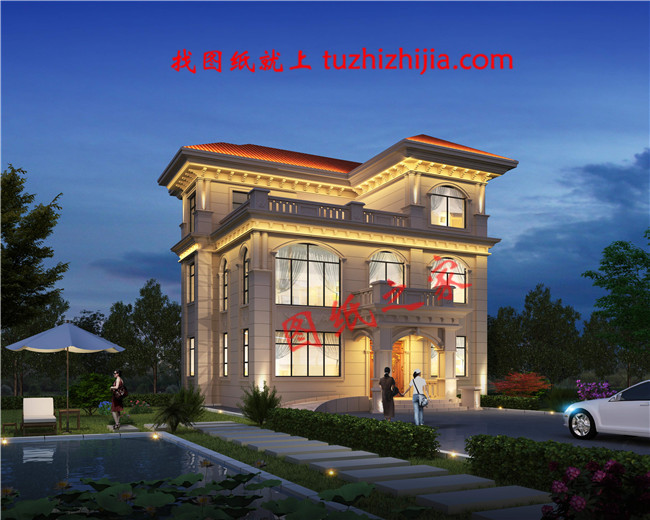 2019年新款三層別墅外觀圖及施工圖，占地面積110平米