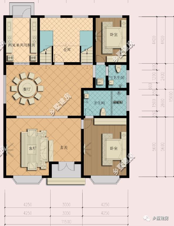 這款農村別墅設計圖，一屋兩戶，兩兄弟可以一起住
