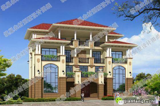 四層農村別墅設計圖，框架結構，帶挑空客廳+落地窗+旋轉樓梯