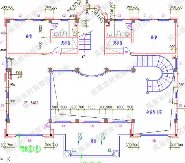 四層農村別墅設計圖，框架結構，帶挑空客廳+落地窗+旋轉樓梯