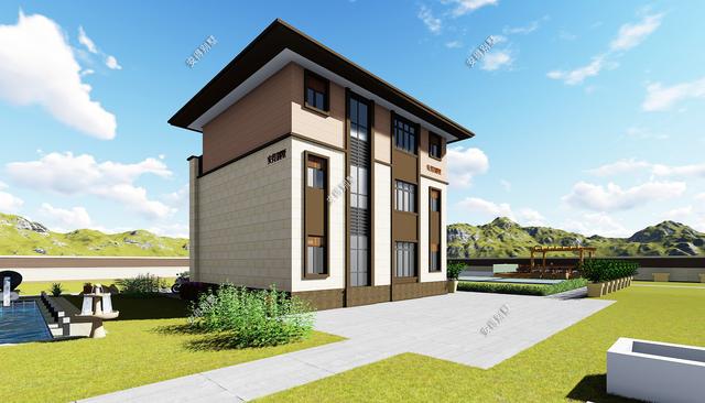 占地70平的3層小別墅設計圖，戶型呈現L型，入戶圍合成小庭院