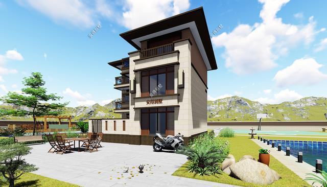 占地70平的3層小別墅設計圖，戶型呈現L型，入戶圍合成小庭院