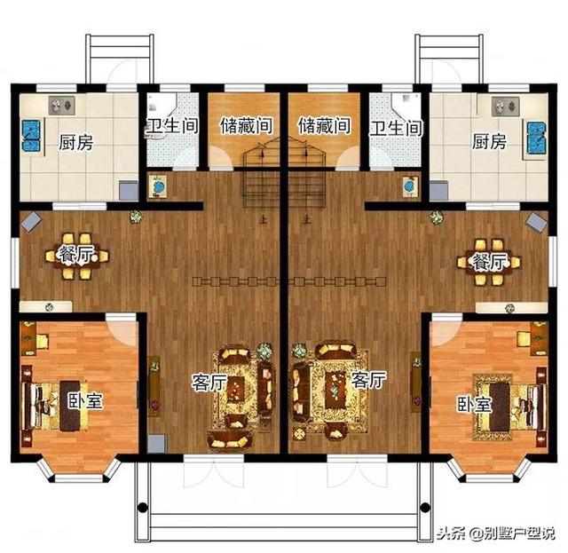 16×11米農村二層雙拼別墅設計圖，功能分區合理