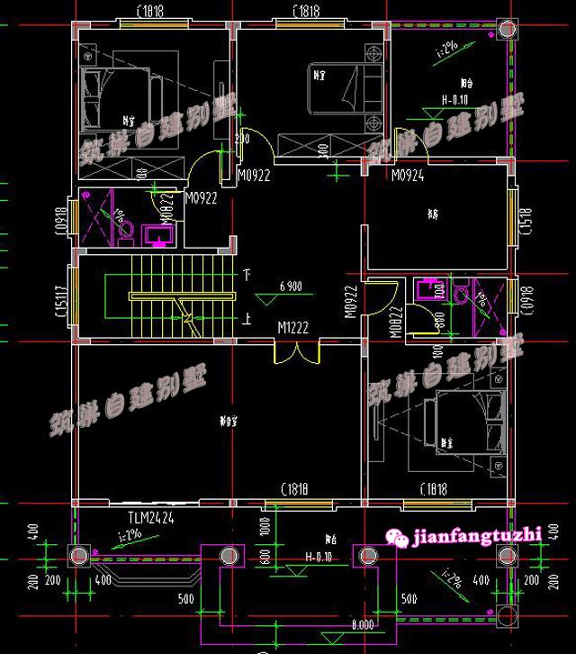 12米x16米農村四層別墅設計圖，帶大露臺，大氣美觀，方便實用。
