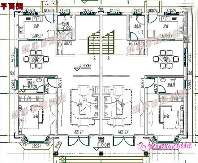 16.8米x12.8米農村雙拼二層別墅設計圖，精致漂亮，造價40萬！