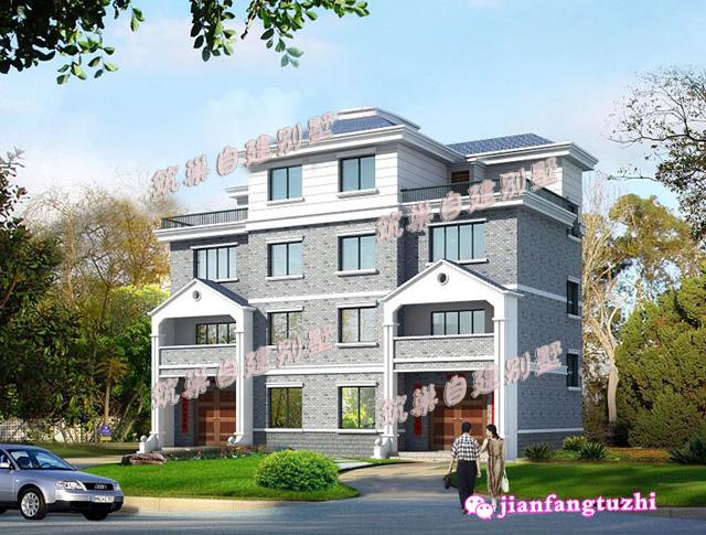 17米x10.8米三層雙拼別墅設(shè)計(jì)圖，適合二代居或三代居，造價(jià)低廉