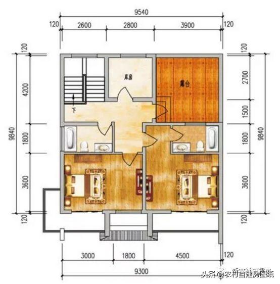 二層中式平屋頂農村自建房，外觀簡潔，室內布局大方舒適，南北老百姓最愛戶型