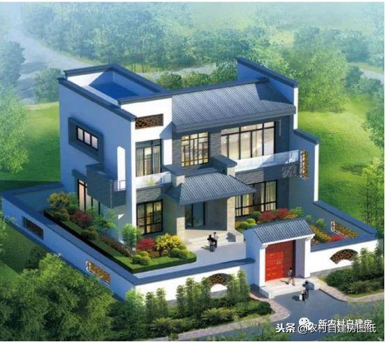 二層中式平屋頂農村自建房，外觀簡潔，室內布局大方舒適，南北老百姓最愛戶型
