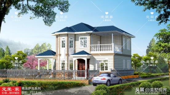 10.7米X10.4米農(nóng)村二層別墅設(shè)計圖，外觀經(jīng)典耐看、施工簡單，而且造價相當(dāng)經(jīng)濟。