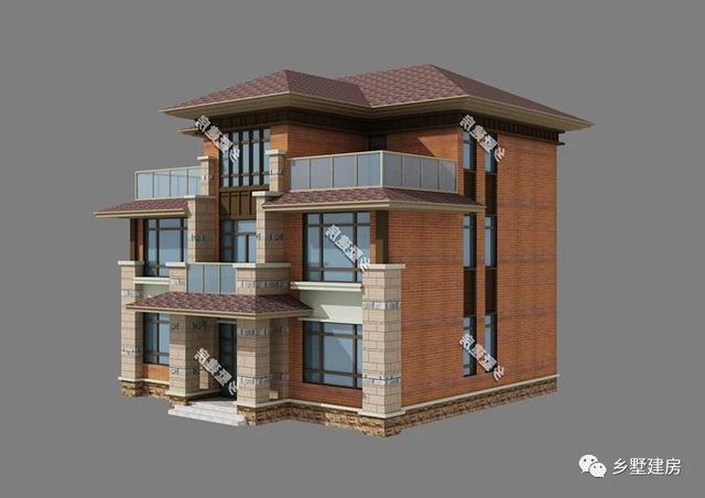 復(fù)古三層小洋樓別墅設(shè)計(jì)圖，別致的造型和配色，注定成為農(nóng)村一道靚麗的風(fēng)景線。