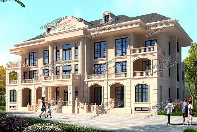 古典歐式和徽派中式結(jié)合的別墅設(shè)計圖，造型挺別致。