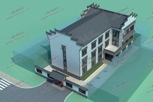 古典歐式和徽派中式結(jié)合的別墅設(shè)計圖，造型挺別致。