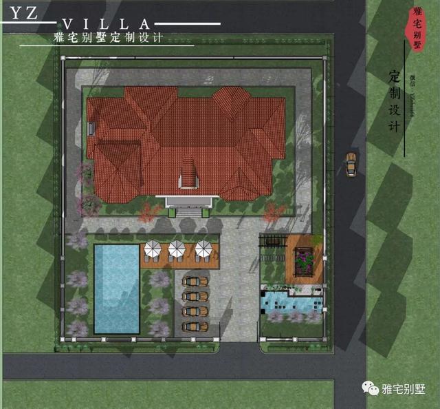 三層千平歐式豪華別墅設計圖，挑空客廳，頂層八角涼亭。