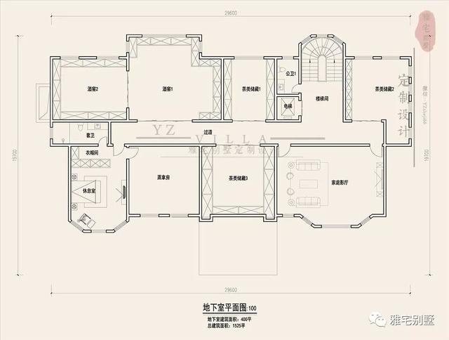 三層千平歐式豪華別墅設計圖，挑空客廳，頂層八角涼亭。