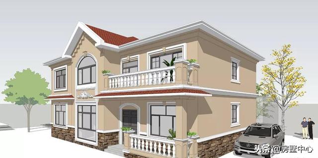 雙層歐式別墅設計圖，自帶車庫和露臺，老少皆宜。