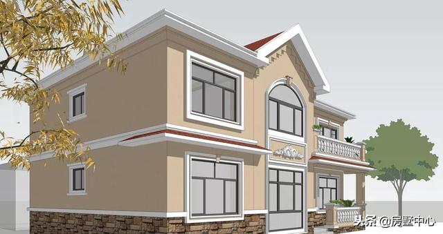 雙層歐式別墅設計圖，自帶車庫和露臺，老少皆宜。