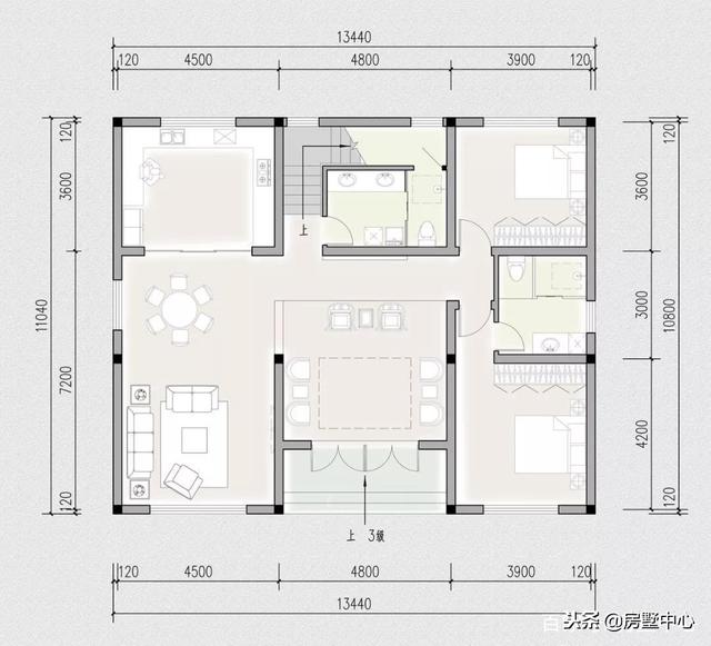新中式園林別墅設計圖，一間中庭連兩家，兄弟同心父母樂！