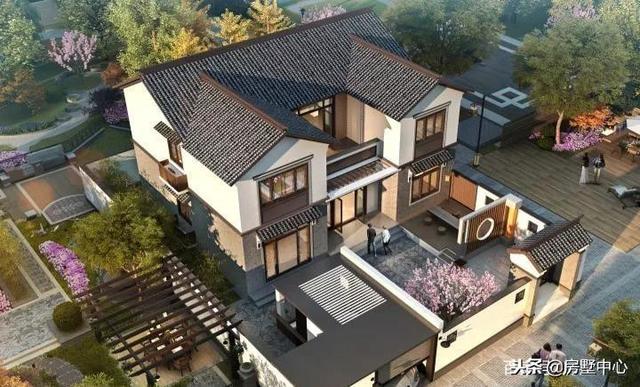 新中式園林別墅設計圖，一間中庭連兩家，兄弟同心父母樂！
