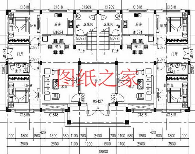 5套三層雙拼別墅方案，單戶100平左右，對稱設計彰顯房屋氣勢！