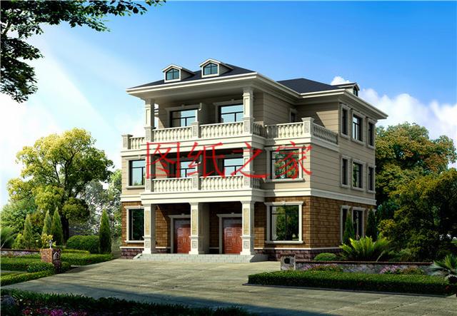 5套三層雙拼別墅方案，單戶100平左右，對稱設計彰顯房屋氣勢！