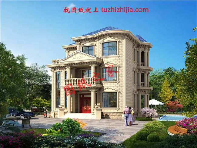 150平米左右歐式三層鄉(xiāng)村別墅設(shè)計(jì)圖，客廳中空