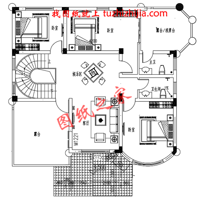 150平米左右歐式三層鄉(xiāng)村別墅設(shè)計(jì)圖，客廳中空