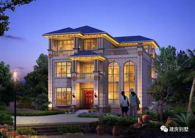 全村最美的歐式自建房，夜光下很美，村里首富家都比不過