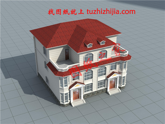 農村三層雙拼別墅戶型圖設計圖，整體外觀氣派