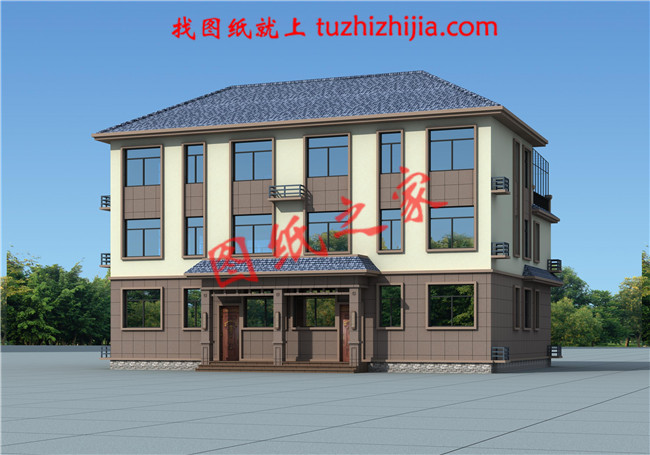 農村三層雙拼別墅戶型圖及全套施工圖紙,帶書房,帶衣帽間