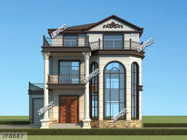 豪華大氣的新中式別墅設計圖，大落地窗帶車庫，很中意！