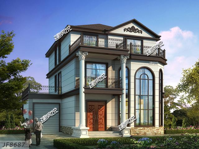 豪華大氣的新中式別墅設計圖，大落地窗帶車庫，很中意！