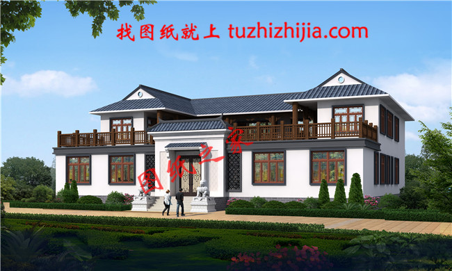 帶堂屋的農村二層經典四合院設計圖，該戶型左右對稱